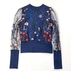CBR Blue Floral Long Sleeve Top